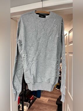 Amiri tattered NWOT distressed polo crew neck large oversized slightly gray nwot